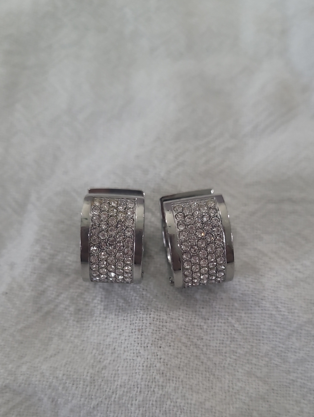 Michael Kors Silver Crystal Pavé Hinge Hoop Earrings